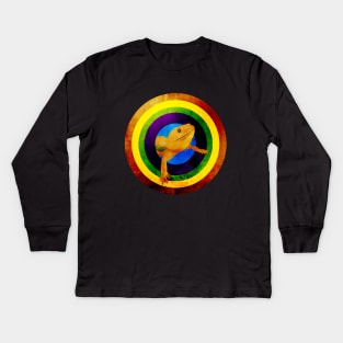 BEARDIE !!! BEARDED DRAGON ILLUSTRATION DESIGN WITH RAINBOW MOTIF Kids Long Sleeve T-Shirt